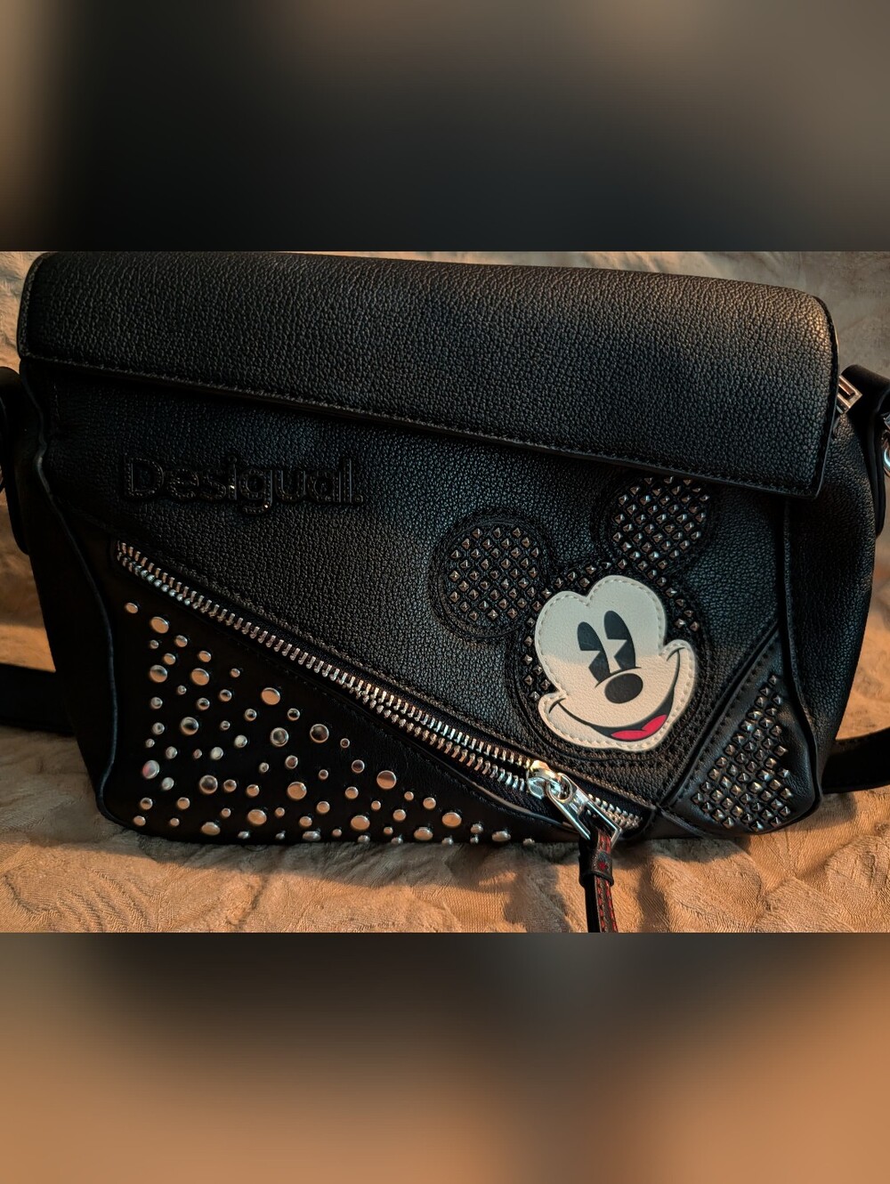 Desigual x Disney Mickey Mouse Black Studded Crossbody Bag - Picture 2 of 9